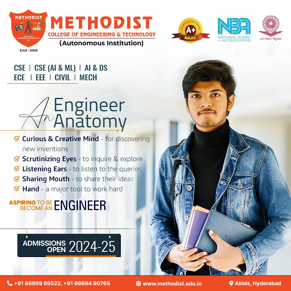 MCETHyderabad's tweet photo. Your path to #Engineering excellence starts here! Join us in decoding the engineer's anatomy &amp; shaping a future of #Innovation.

#MCET #EngineersAnatomy #MethodistEngineeringCollege #AdmissionsOpen2024_25 #AdmissionsOpen #Innovation #LearningSkills #Admissions #CareerBuildCourse https://t.co/YqwtReGt5k