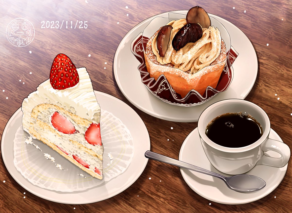 food no humans cake food focus plate cup coffee  illustration images