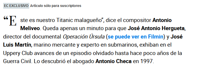 juanfga's tweet image. Esto de @agustinrivera hoy en @elconfidencial es una pena que sea para suscriptores. Pero nos da una buena noticia: se puede ver el documental en @Filmin.
 
@AntCheca lo descubrió y @Hergueta_JoseA hizo la película.

Submarino C3, objetivo nazi.  elconfidencial.com/espana/andaluc…