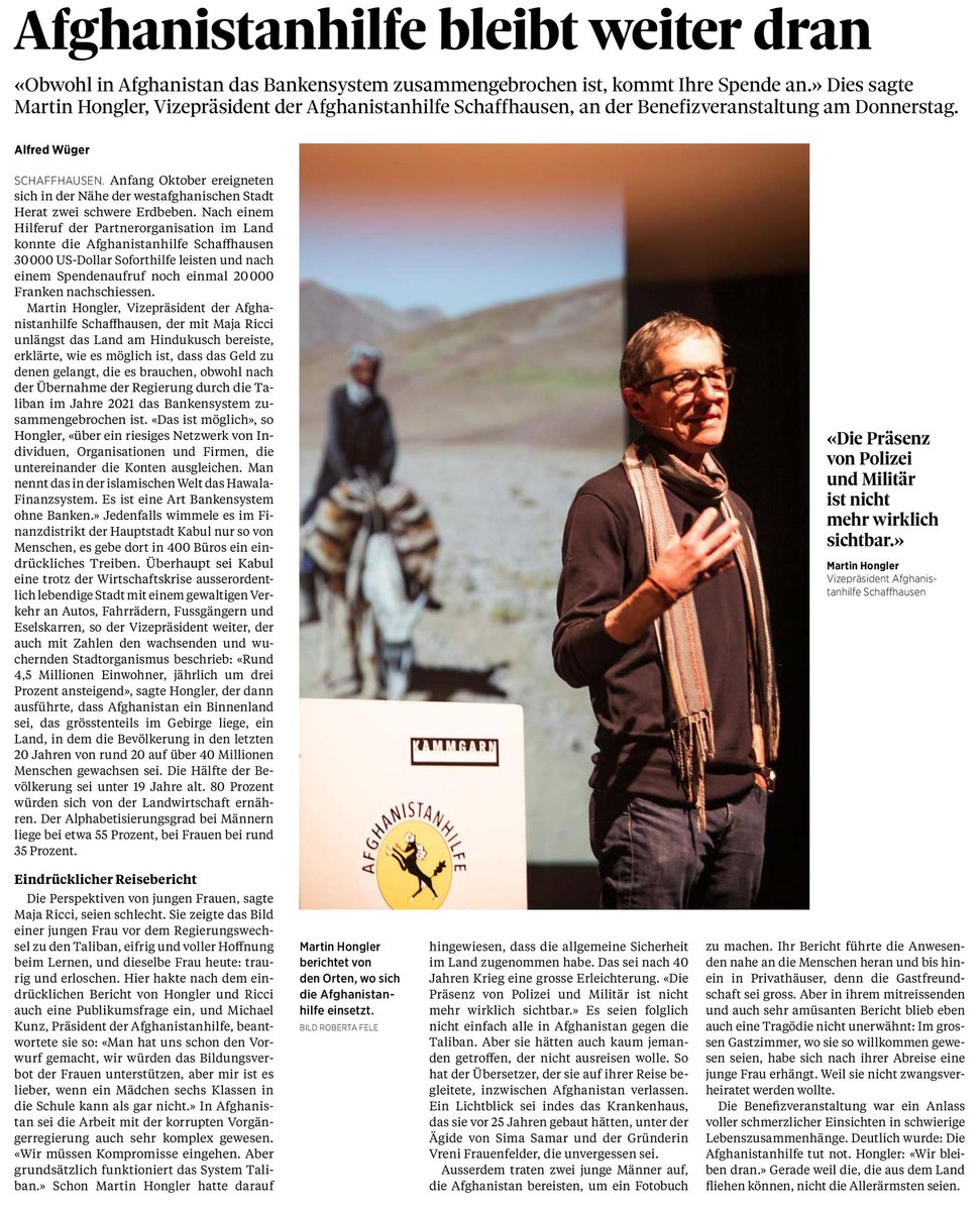 AFGHilfe's tweet photo. Artikel in den @SHN_News über unseren Benefizanlass am letzten Donnerstag https://t.co/ERl9XVUwL0