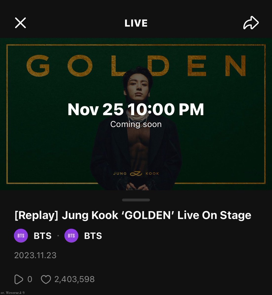 BTS ジョングクのショーケース「GOLDEN Live On Stage」が本日ついに再