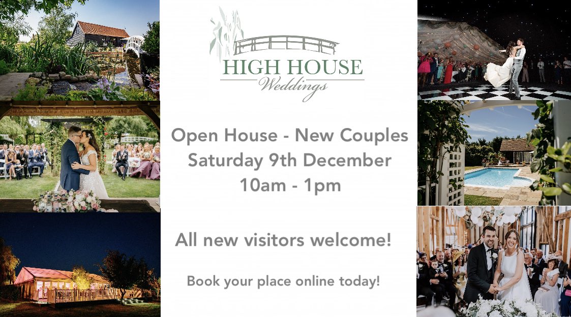 On Saturday 9th December 2023 from 10am to 1pm, High House will be open to new couples who would like to wander the venue at their leisure and meet our highly experienced team.

Book online here;

calendly.com/highhouseweddi…