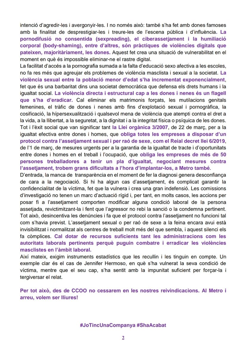 CCOOMetroBCN's tweet photo. Avui #25N a les 18h ens sumem a la convocatòria unitària de manifestació contra la violència masclista #CCOOAntimasclista

Jo tinc una companya que...
Jo tinc un company que...

Totes i tots vivim situacions de violència masclista a la feina. #ShaAcabat #ExpliquemHo https://t.co/BqPWJQX752
