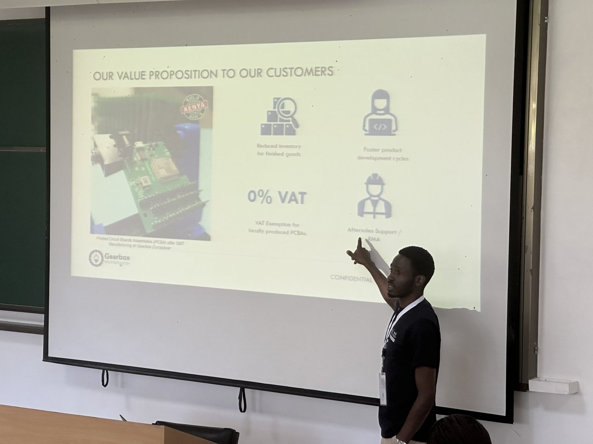 TinyMLKenya's tweet photo. Paul and Lorraine share PCB Manufacturing  at @GBox_EuroPlacer .Did you know PCB’s made at Gear box  Europlacer are granted 0% VAT .  #EdgeMLDeveloperDayKenya @EdgeImpulse https://t.co/3PWZVO0HuO
