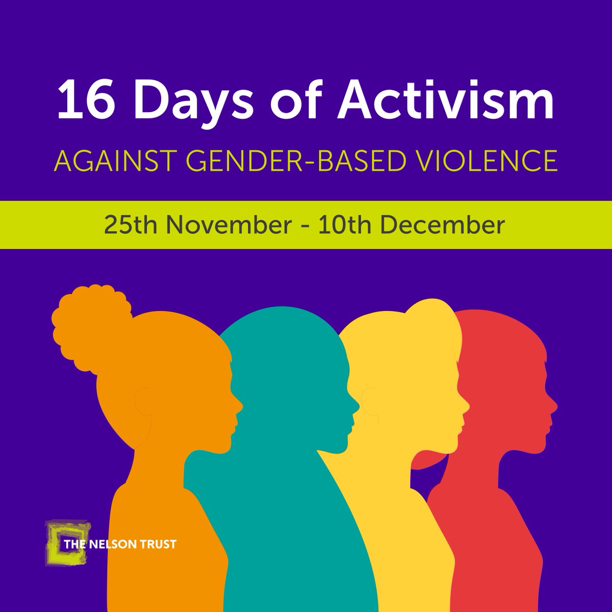 TheNelsonTrust's tweet photo. We are taking a stand against gender-based violence 📣

The 16 Days of Activism campaign runs annually from the 25th of November to the 10th of December and is an opportunity to come together with the global women’s movement to call for an end to gender-based violence. (1/2) https://t.co/36lWn8b7eO