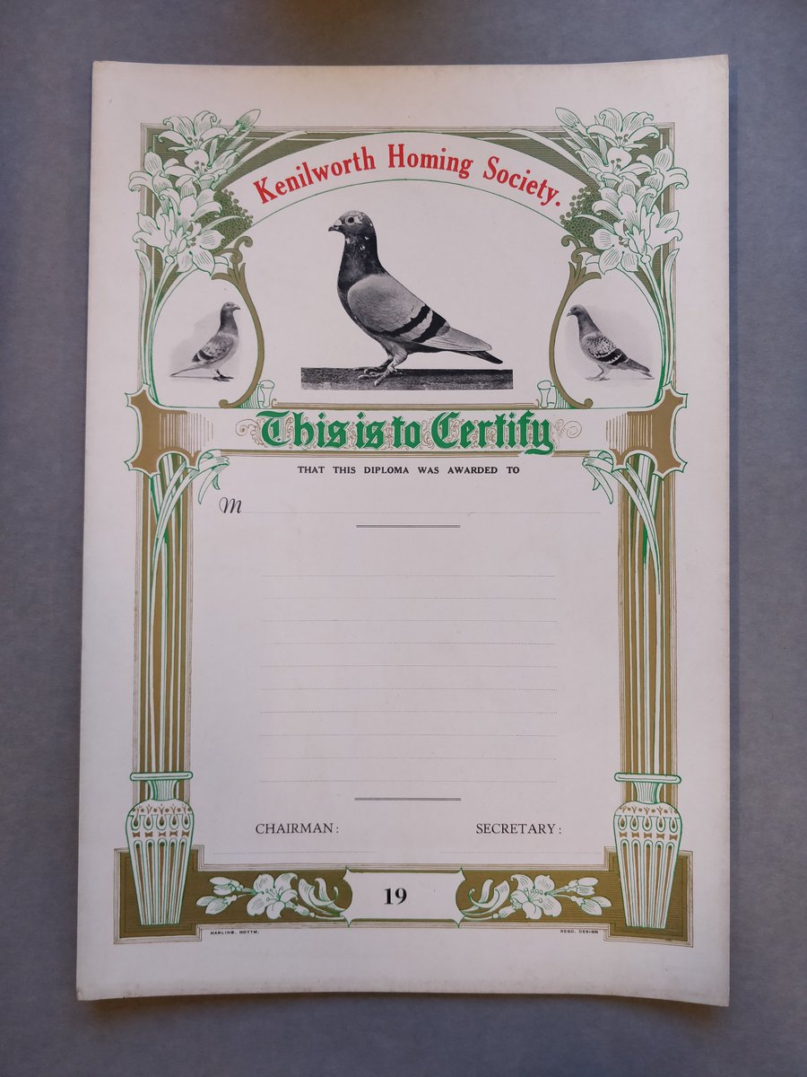Today's #ExploreYourArchive theme is #EYAHobbies, and we have a rather unique one- pigeon racing! These souvenirs of the Kenilworth Homing Society include transportation labels and forms, a race verification card, a stray bird form, and a diploma.

📸 WCRO, CR3159/33-34