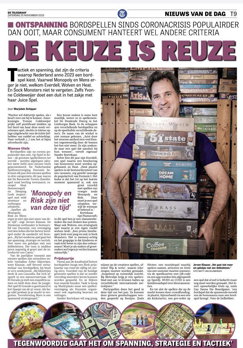 Onze wethouder <a href="/JeroenKlaasse/">Jeroen Klaasse</a> houdt niet alleen van het politieke spel, maar ook van #bordspellen. Hij heeft er dan ook zo’n 6000! <a href="/telegraaf/">De Telegraaf</a>