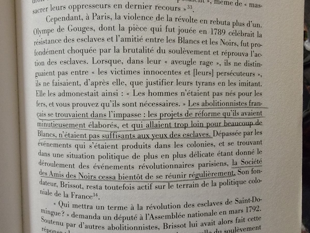 PodcastDecolo's tweet photo. Je repense svt au fait que la 1ère conséquence de la violente révolte des noirs 🇭🇹de 1791, c la fin du mouvement abolitionniste en France. 
Même Olympe de Gouges dit d esclaves révoltés : « les hommes n'étaient pas nés pour les chaines, et vous prouvez qu’ils sont nécessaires ». https://t.co/NHyczPvQfX