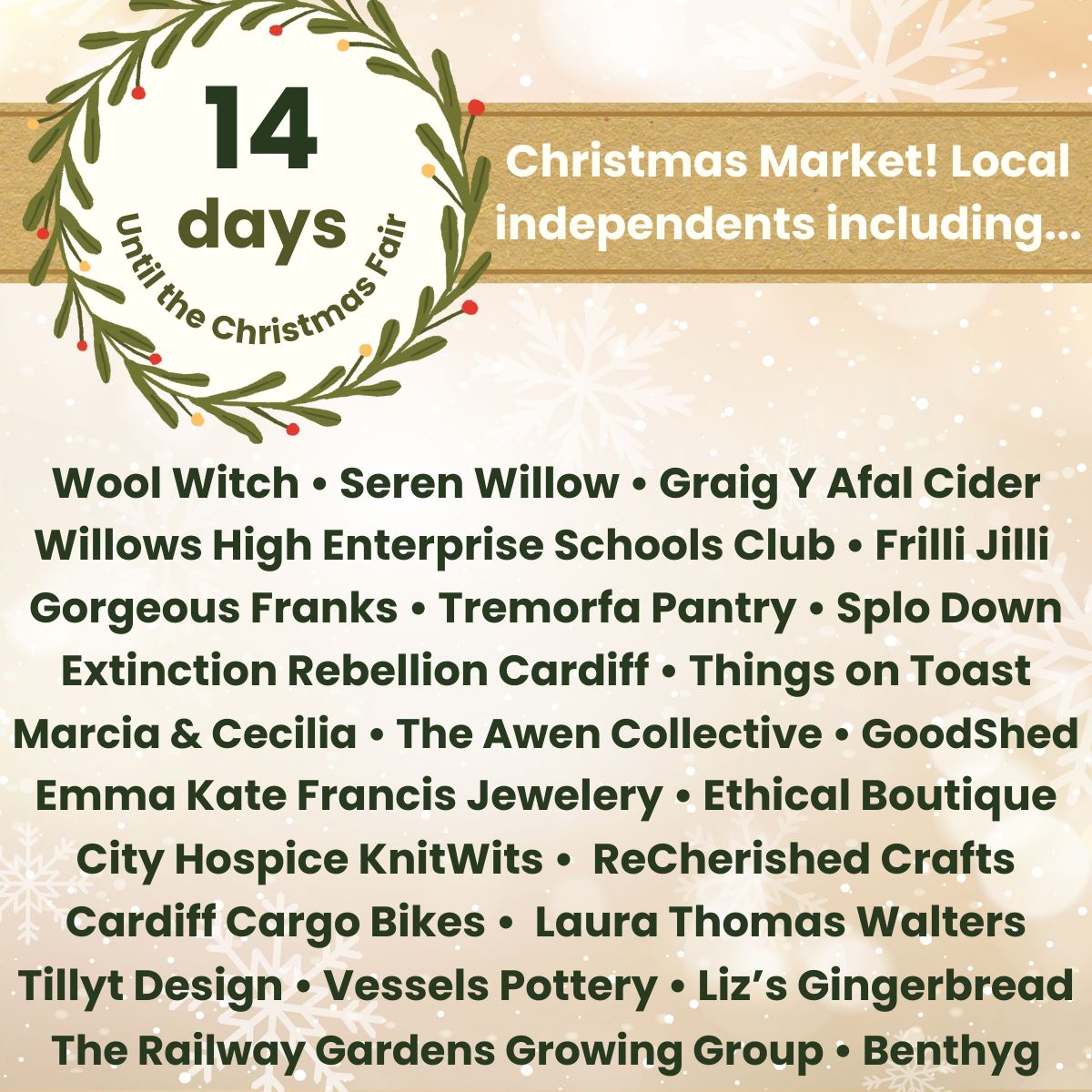 An amazing 24 local businesses and organisations are joining us for this year's Christmas Fair on December 9th - expect ceramics, willow, upcycled clothing, local cider, textile crafts, art work and so much more - see a full list at buff.ly/3SPSpGn