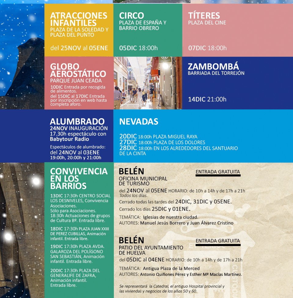 AytoHuelva's tweet photo. 🔍❄Conoce toda la programación cultural, deportiva y de ocio organizada por el Ayuntamiento de Huelva para esta Navidad🎄✨

👉Te invitamos a disfrutar de nuestra ciudad, de cada acto, de cada calle y de nuestro comercio local.

ℹ https://t.co/MyLt8ZUH6D https://t.co/MSTA2oDxbR