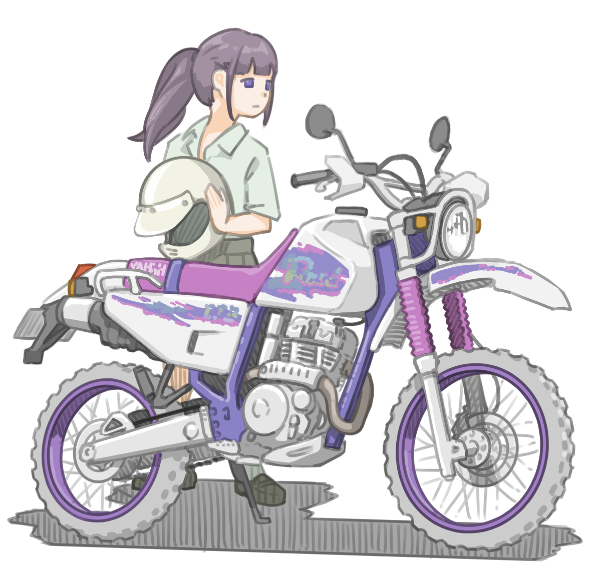 1girl ground vehicle motorcycle motor vehicle helmet solo ponytail  illustration images