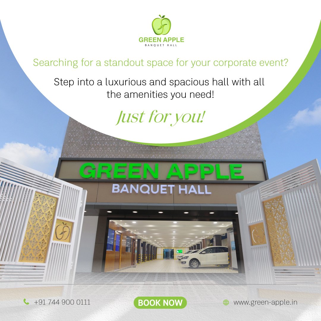 Indulge in the Extraordinary at Our 'Just-for-You' Banquet Hall: Where Every Moment is Tailored to Perfection. Your Dream Event Starts Here! ✨ #JustForYou #BanquetBliss #TailoredElegance
.
.
#Greenapple #Choosegabh #Banquethall