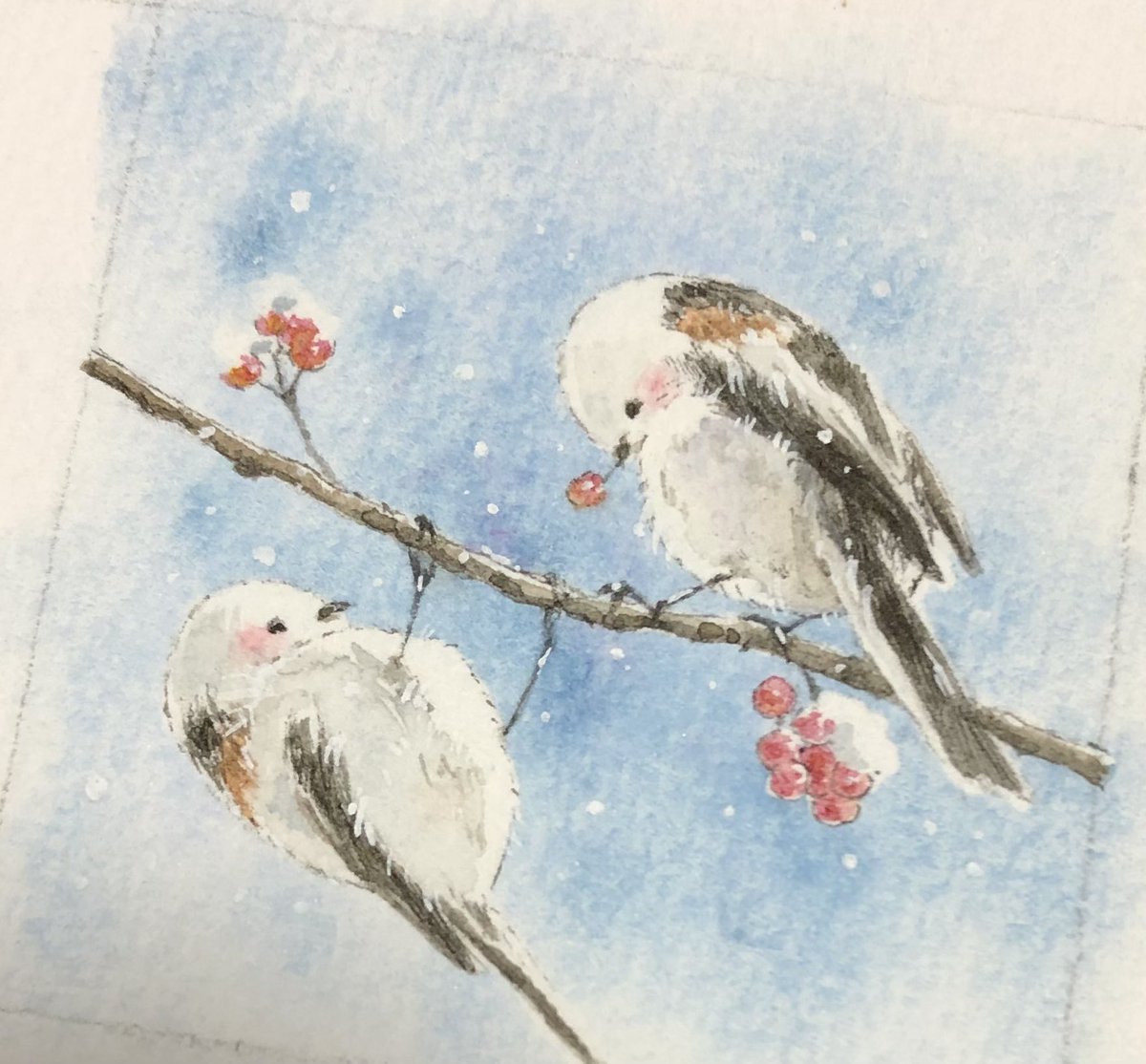 シマエナガ「シマエナガと赤い実 #イラスト」|natsumi デザフェスC-128