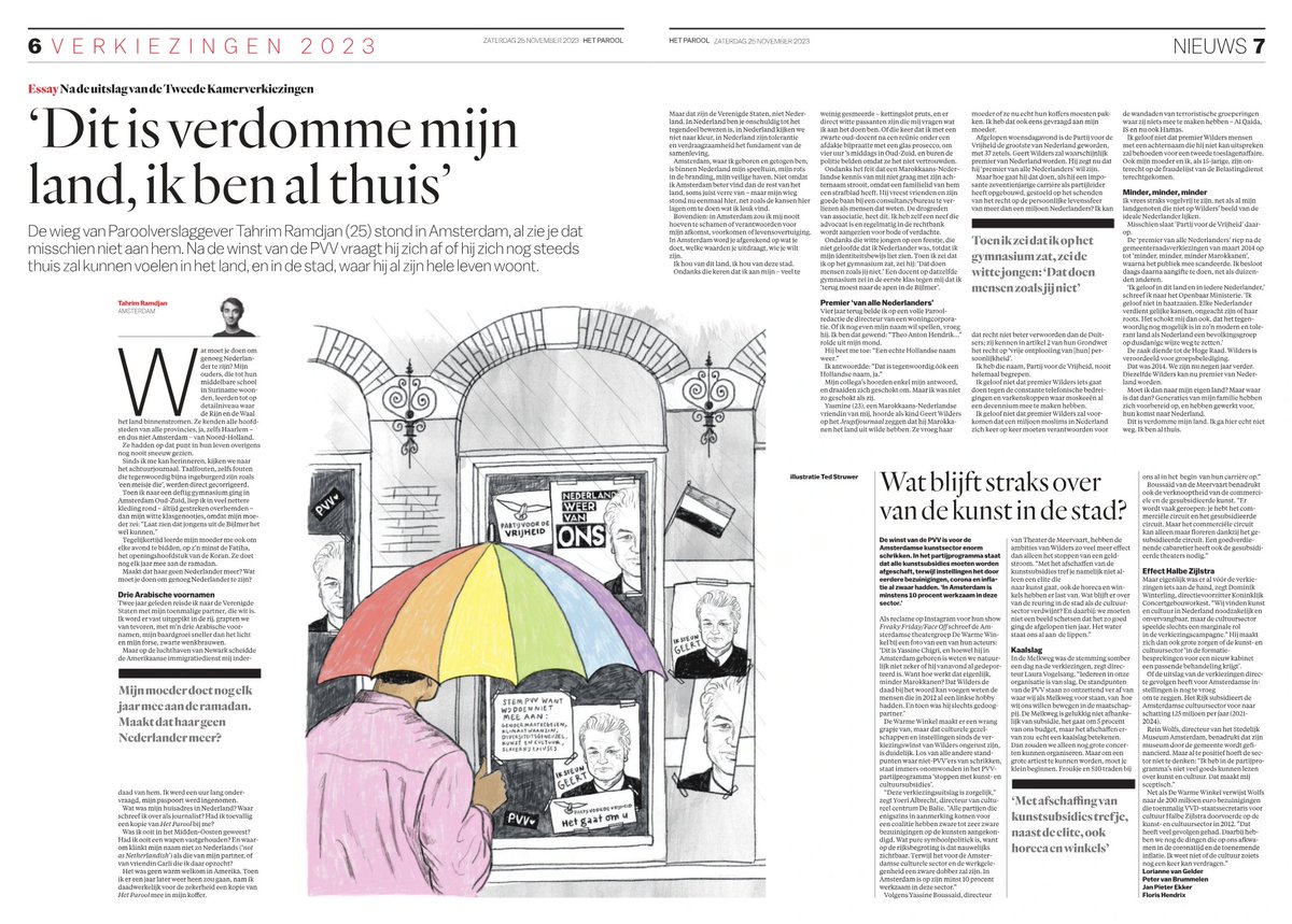 Tahrim Ramdjan (@ramdjantahrim) on Twitter photo Misschien zie je het niet aan me, maar mijn wieg stond in Amsterdam. Maar na de winst van de PVV vraag ik me af: zal ik mij nog steeds thuisvoelen in het land en de stad waar ik mijn hele leven heb gewoond? Lees mijn essay vandaag in <a href="/parool/">Het Parool</a> ➡️ parool.nl/verkiezingen/a… Misschien zie je het niet aan me, maar mijn wieg stond in Amsterdam. Maar na de winst van de PVV vraag ik me af: zal ik mij nog steeds thuisvoelen in het land en de stad waar ik mijn hele leven heb gewoond? Lees mijn essay vandaag in <a href="/parool/">Het Parool</a> ➡️ parool.nl/verkiezingen/a…