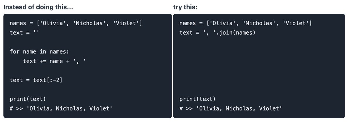 LeonWongML's tweet photo. 4. Learn to use "split()" and "join()" https://t.co/q8fFJa5htd