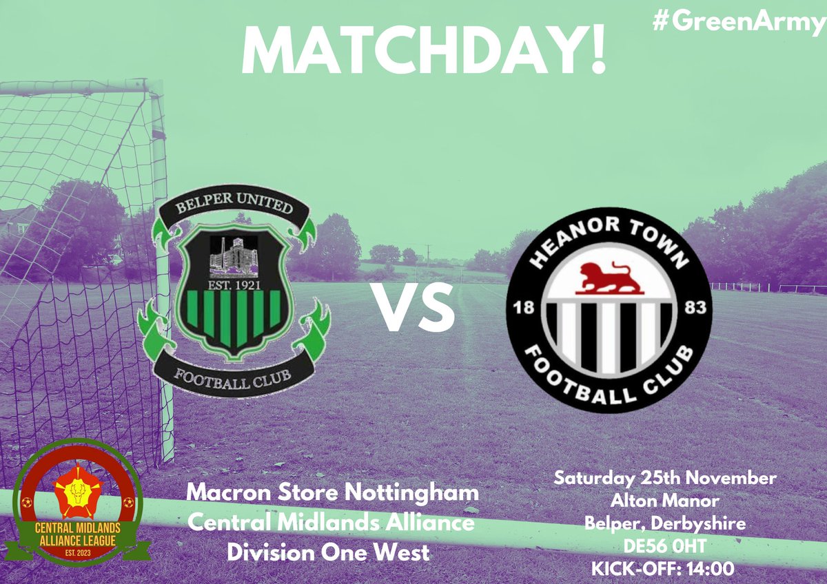 BelperUnited's tweet photo. MATCHDAY!
How's a double date sound @HeanorTownFC ?

Both of our senior sides entertain our old friends from Heanor today and big support is needed for both, so get yourself down!

PLEASE NOTE THAT THE RESERVES' GAME HAS BEEN MOVED TO ALTON MANOR AT LATE NOTICE!
#GreenArmy https://t.co/Z7WBQDZ1sO