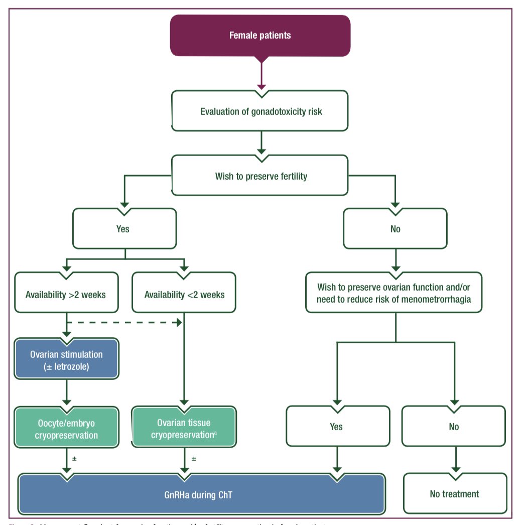 Yes, for ovarian function preservation should be offered (particularly in #BreastCancer) but it is not an alternative to cryopreservation procedures for patients interested in #fertilitypreservation…I follow this algorithm of @myESMO guidelines
#ESHREjc

esmo.org/guidelines/gui…