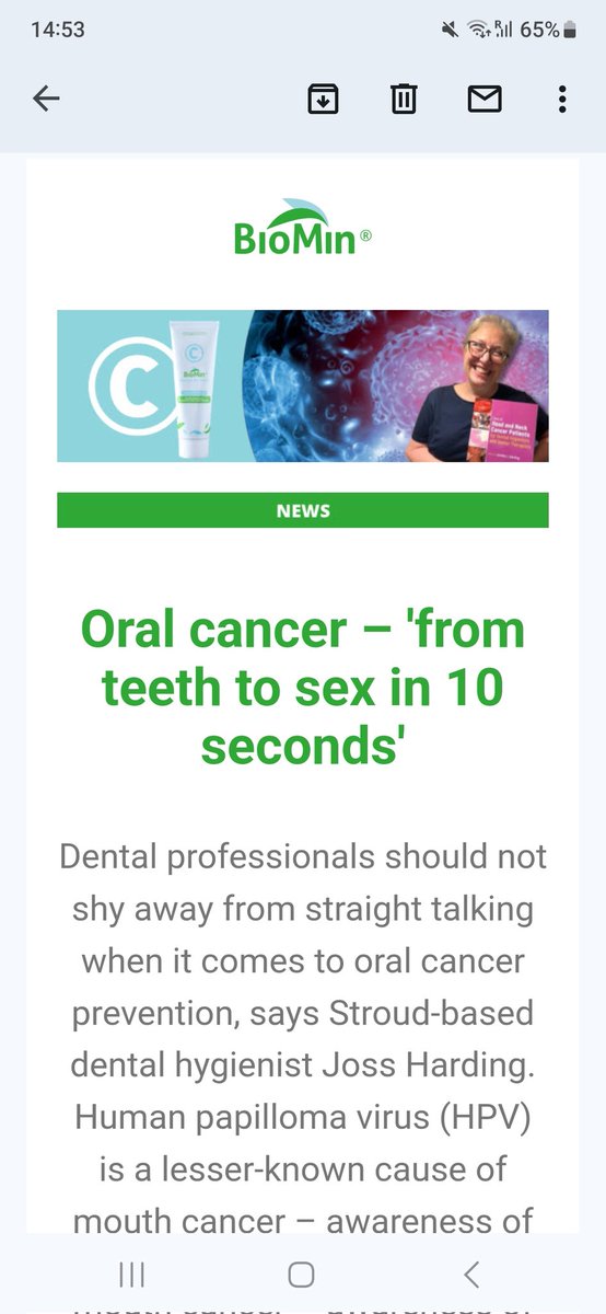 Delighted to see this article published by <a href="/BioMinTech/">BioMin Technologies</a>. 
Anything not feeling right please get it checked either with a dental professional or gp. We look after your whole wellbeing. #holistichealth #oralcancer #mouthcancer #headandneckcancer #MouthCancerActionMonth #HPV