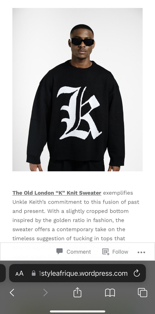 UnkleKeithCo's tweet photo. Style Afrique wrote a beautiful piece on our new Old London “K” Knit Sweater! Check it out:

https://t.co/WtZPNore3A https://t.co/UYlLtOxOCV