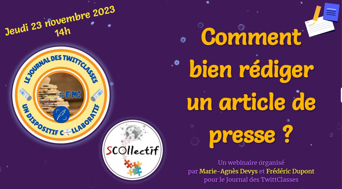 JdTwittclasses's tweet photo. La vidéo du Webinaire de jeudi dernier est désormais accessible à toutes les classes inscrites au projet.
Elle se trouve sur le #Digipad du projet. #JdT2024 🗞️ https://t.co/6e9ZMva1hD