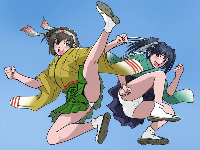 #いい二航戦の日 #原作の隣に自分の作品を貼る  はしたないポーズを取らせて申し訳なく思っていますが 元ネタがこれなのでしょうがない…ということで許してほしい