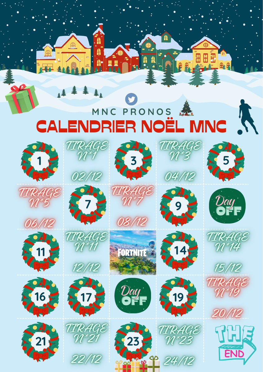 J’ai le plaisirs de vous annoncer le programme de mon Calendrier Noël 🎅🏼🎄

RT♻️/LIKE❤️ si tu as hâte ! 

- Des freebets  
- Paysafecard 
- Cartes cadeaux ( Amazon, Nike.. ) with <a href="/SKYDER____/">SKYDER</a> <a href="/NEXENPRONOS/">🥷🏿 NEXEN💰</a> 
- Collab avec <a href="/NEXENPRONOS/">🥷🏿 NEXEN💰</a> 
- Week end montante abonnés
- 13/12 : Game