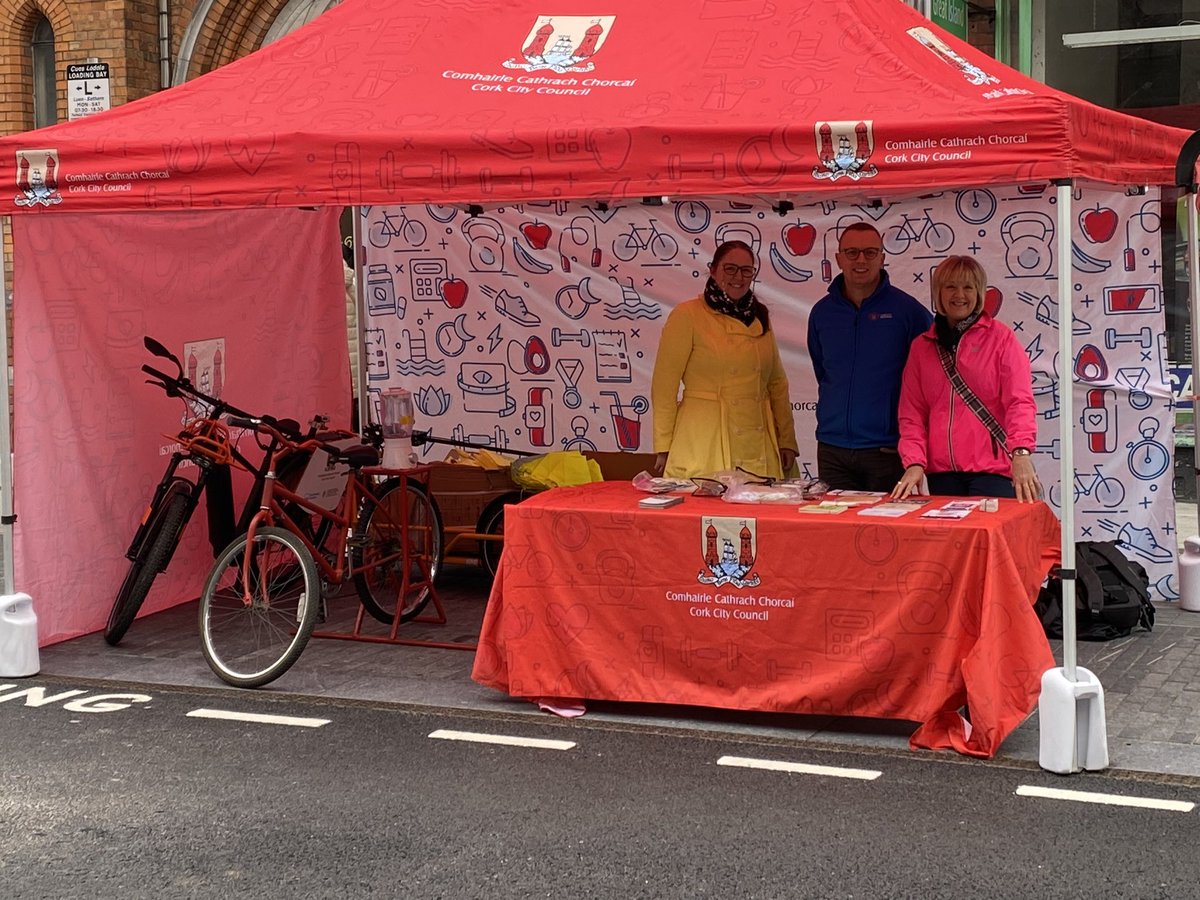 CorkCyclingCrew's tweet photo. Thanks to @corkcitycouncil we are here at the opening of the MacCurtain Street scheme. 
We especially love the pedal power smoothie machine. 
Come by and say hi! https://t.co/ere1QUFt1z