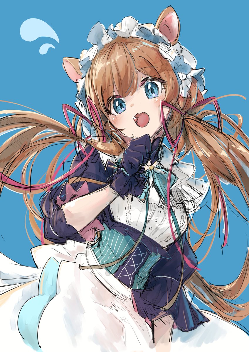 1girl solo animal ears brown hair blue eyes gloves twintails  illustration images