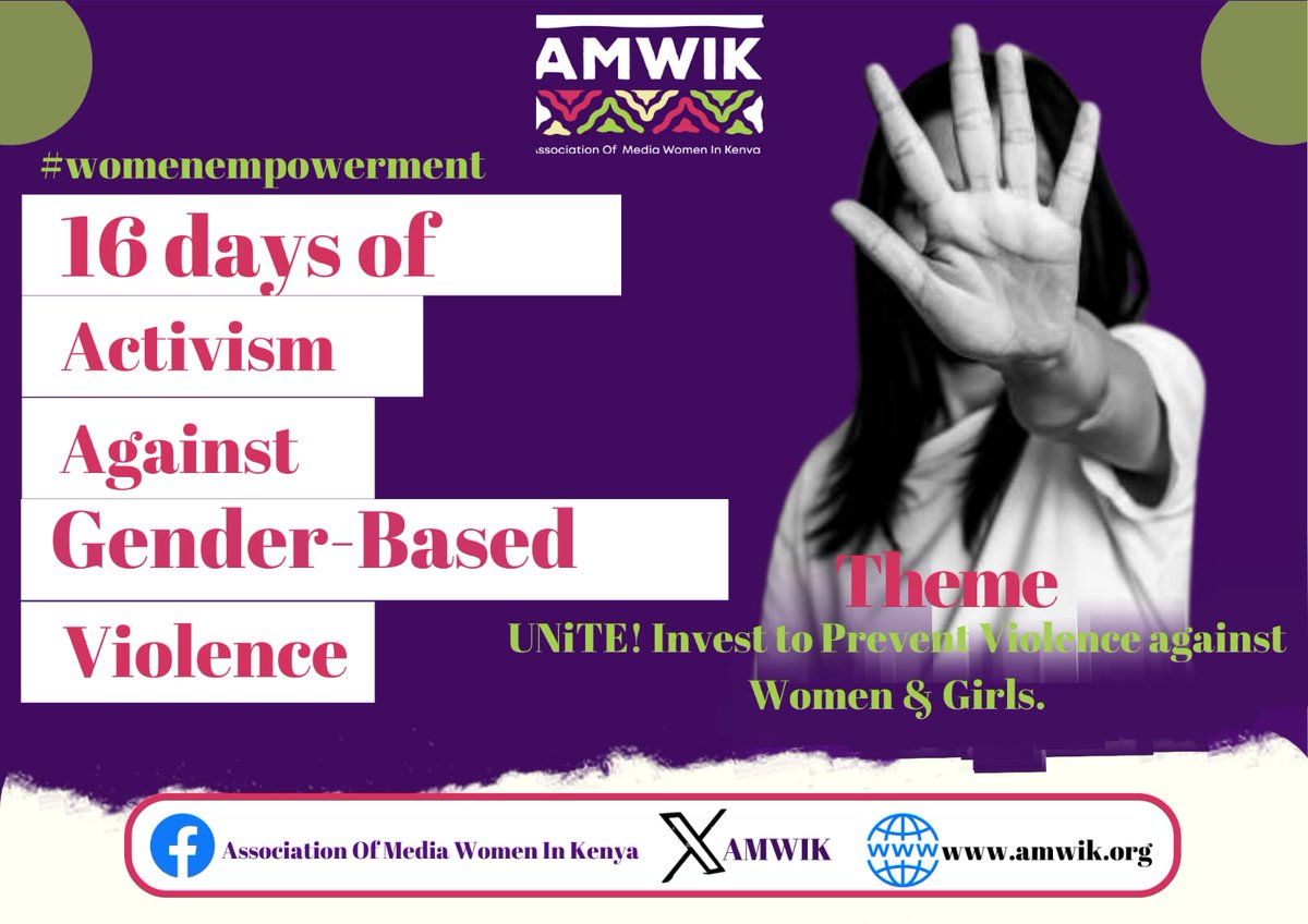AMWIK's tweet photo. We join the world to commemorate the #16DaysofActivism. AMWIK is committed to using the media to foster awareness, educate, and support efforts to eradicate all forms of #GBV. Let us raise our voices, stand as advocates, and work tirelessly for a brighter, more equitable future. https://t.co/TUVXyE4H7V