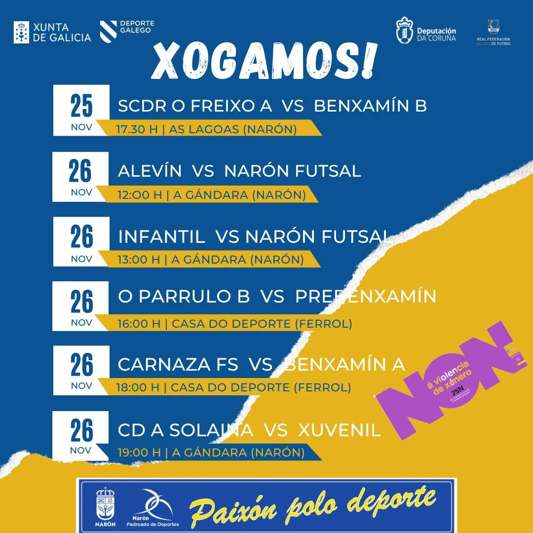 ‼️ HOXE XOGAMOS 
🙌 E dicimos NON Á VIOLENCIA DE XÉNERO
➡️ E toma boa nota da axenda de partidos da nosa base