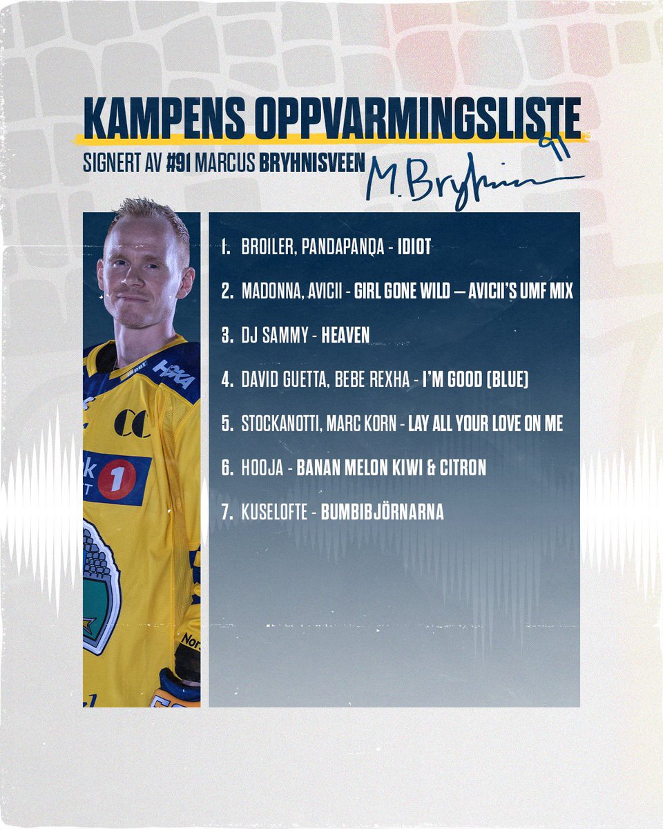 StorhamarHockey's tweet photo. I dag står #91 for musikken under oppvarmingen. Her kan du tyvlytte på lista før kamp👊🏽🎶

👉🏽 Lytt her: https://t.co/GDgF2gJxdi https://t.co/j3GG7xQhPJ