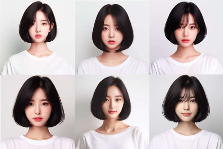 /prompt: Angled short hair style, hair color is black, 20 aged South Korean girl, simple White t-shirt, front view , photo, white background
#midjourneyV5