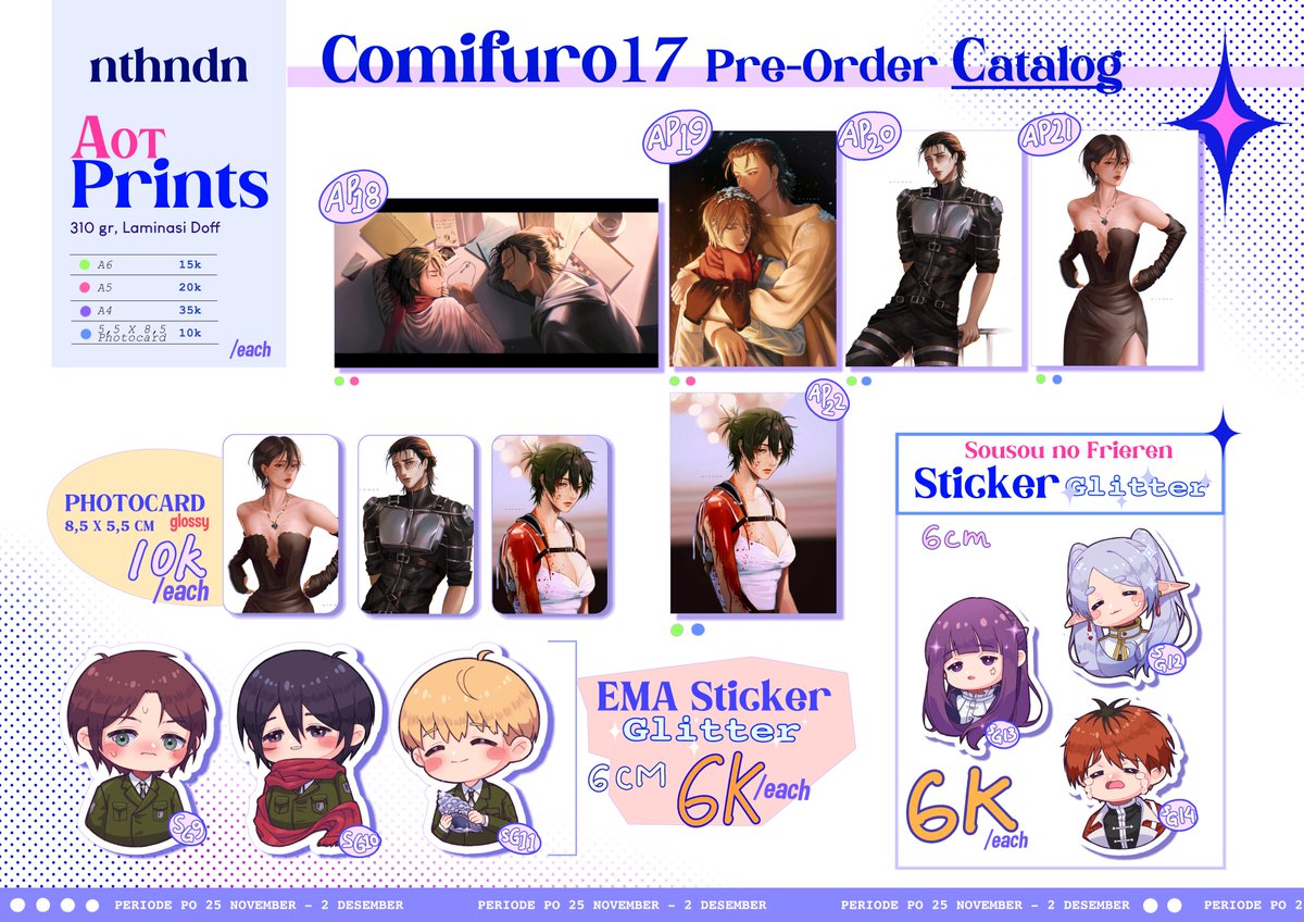 nthndn's tweet photo. [RTs are appreciated🥰]
#Comifuro17 Catalog!!

I'm opening PO for CF17🥹

Periode PO : 25 Nov - 2 Des 2023
Both day di booth H-05 ab
Form : https://t.co/QMeMiIWnrL
🏇 JJK, CSM, AOT, Sousouno Frieren🩷

Untuk stock tergantung yg PO ya! jika stock habis,di booth bakal tidak ada. https://t.co/wjO20uEb3L