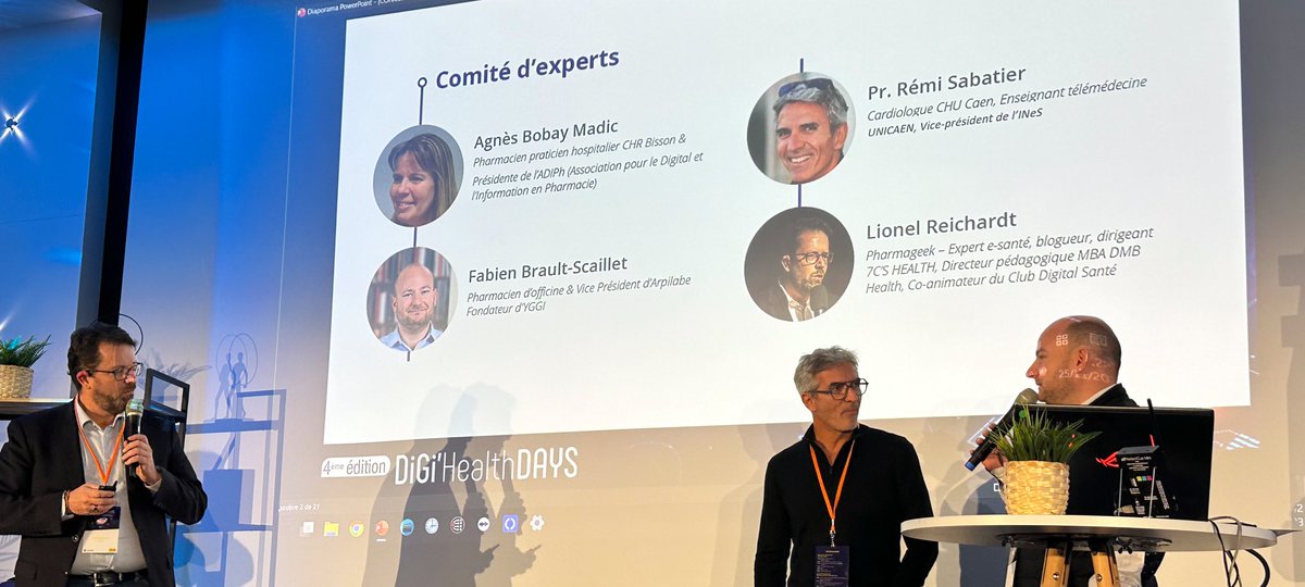 Dlalande75's tweet photo. #esante #hcsmeufr
C’est le temps de la Conclusion en regards croisés par le comité d’experts #digihealthdays 2023
🎤 Agnès Bobay-Madic @ADIPhorg - Pr Sabatier @CHU_Caen - Fabien Brault-Scaillet #pharmacien - @lionelReichardt #esante https://t.co/cMXhzokGfG