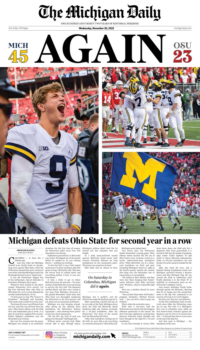 theblockm's tweet photo. #TodayInMichiganHistory: On this day 23 years ago, @UMichFootball senior running back Blake Corum was born. Hampered by injury, Corum had only two carries in the Wolverines’ victory at @OhioStateFB last year — but he returns to The Game healthy today. https://t.co/Fi3UiVZ6Dn