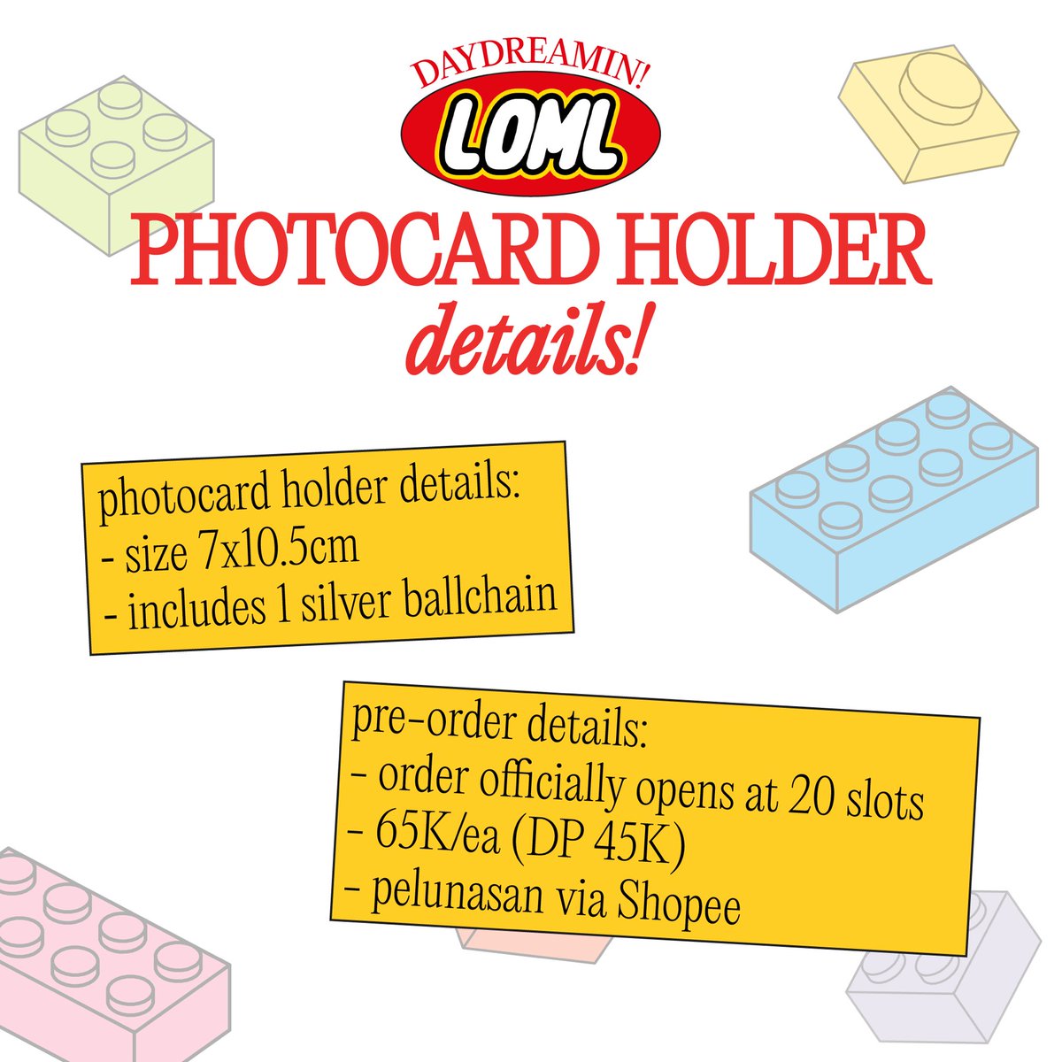 day____dreamin's tweet image. [retweets are very appreciated!]

batch 3 preorder for loml photocard holder is here again! 🧩

⭐️ minimal 20 slots terisi (pembayaran dp di akhir periode pre-order setelah dikonfirmasi melalui email ya!)

🔗 bit.ly/LOMLHolder3
🏷️ idr 65k (dp 45k)
⏳ 25/11 - 2/12