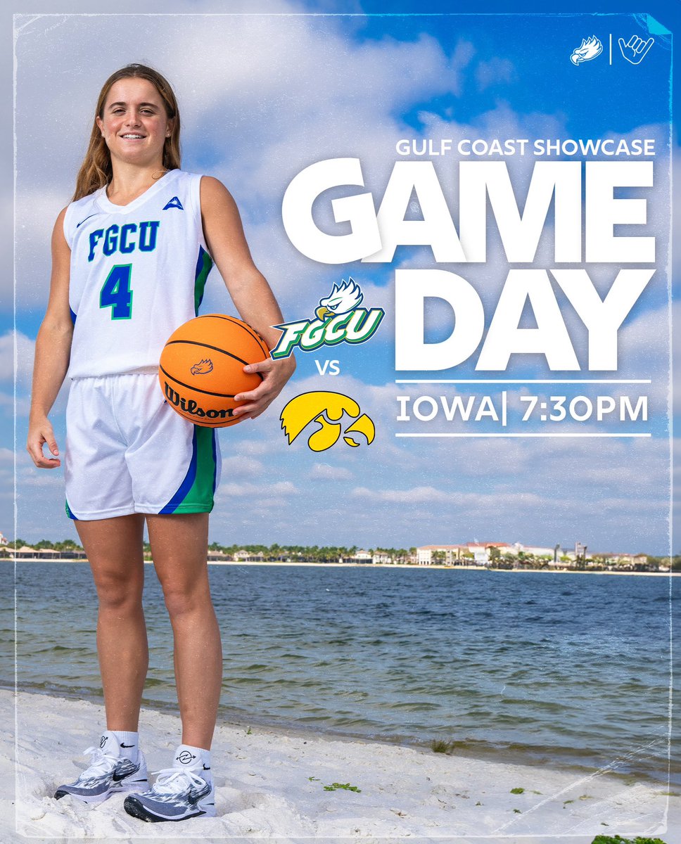 Gulf Coast Showcase Semifinals 🆚 No. 5 Iowa 📍 Estero, Fla. 🏟 Hertz Arena ⏰ 7:30 p.m. 📺 brnw.ch/21wELcM (FloHoops) 📊 brnw.ch/21wELcP 🎟️ brnw.ch/21wELcT #WingsUp | #Raining3s | #FGCU 🦅🌴🤙