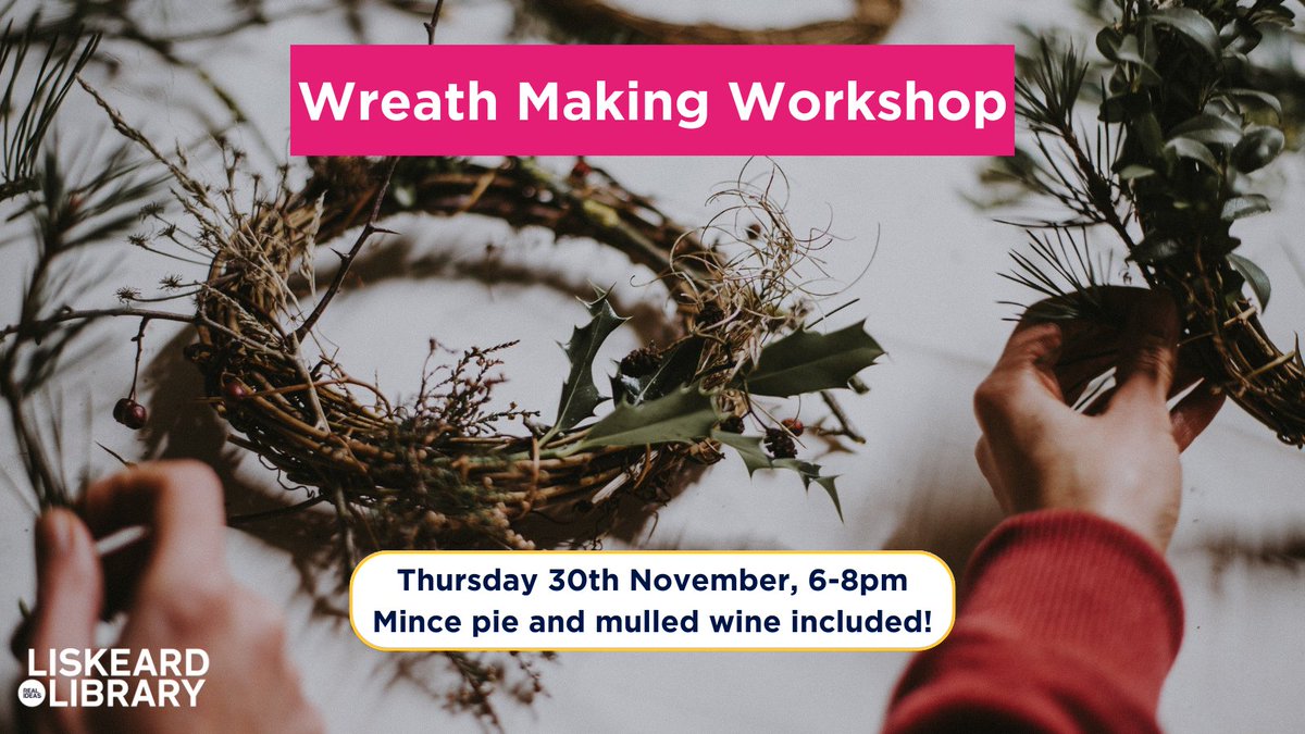 Get into the Christmas spirit with Wreath Making!

Make your own wreath, guided by Sian Bush, local floral designer and artist, using sustainable, eco friendly materials.

Enjoy a complimentary mince pie and mulled wine and a relaxing, creative evening. hubs.la/Q029K4xl0