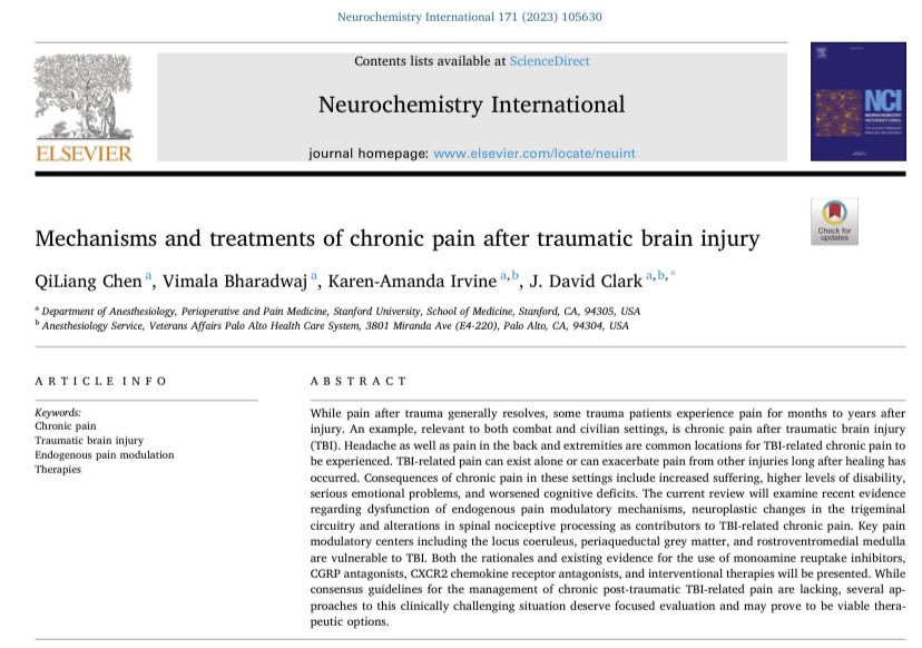 Statement of challenge: why is chronic pain so common among patients with traumatic brain injury (TBI)? Check out our latest review! authors.elsevier.com/c/1h-Otio-v2SFm.   @BharadwajVimala @stanfordanes @StanfordPain @VAPaloAlto Summary below 🧵 👇