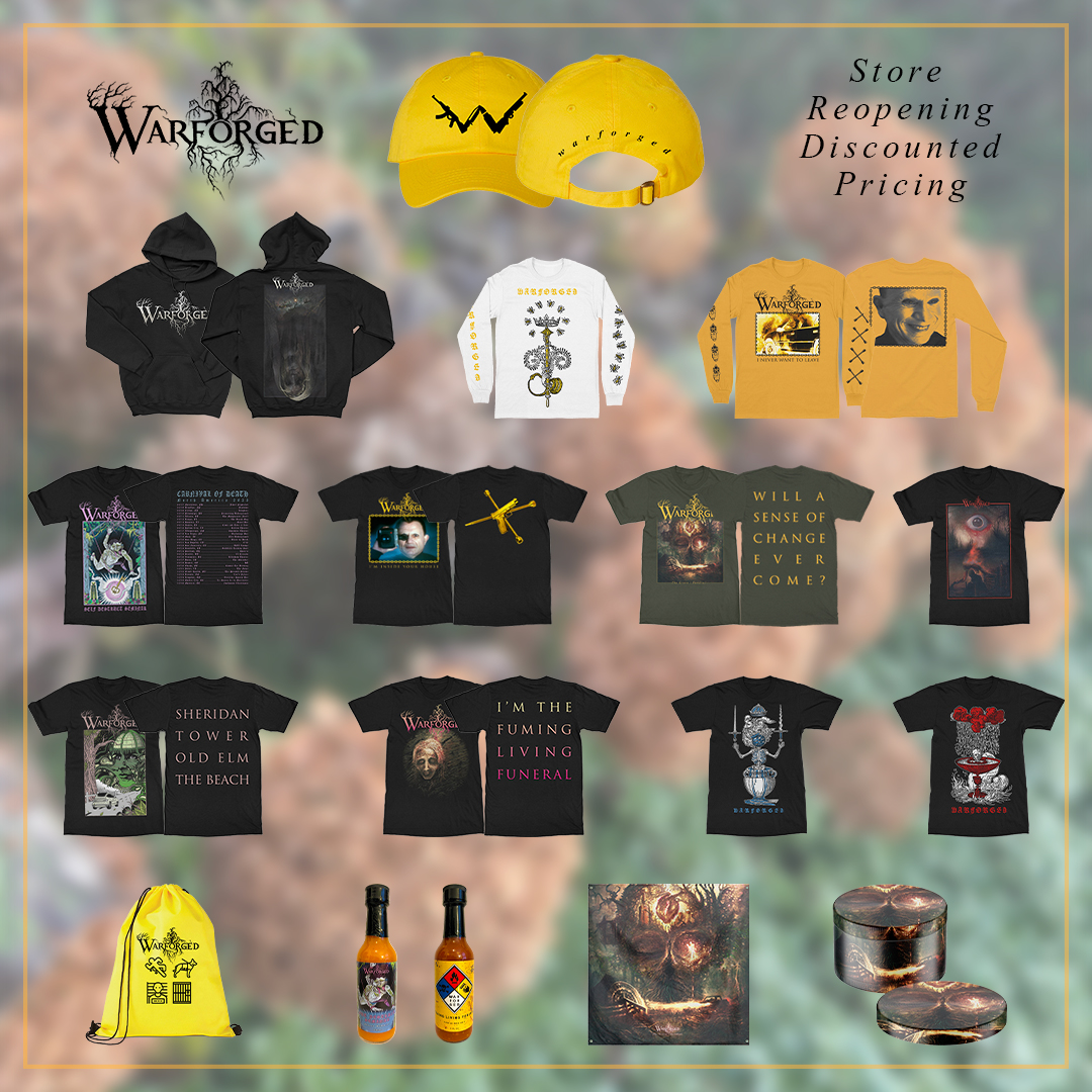 Merch Store is open again, with brand new items from the Carnival of Death tour and everything is DISCOUNTED

$20 pullover hoodies on Independent Trading Co.

2 choices of hot sauce

Even grinders for ur herbal delights

warforged-merch.square.site
^all right here