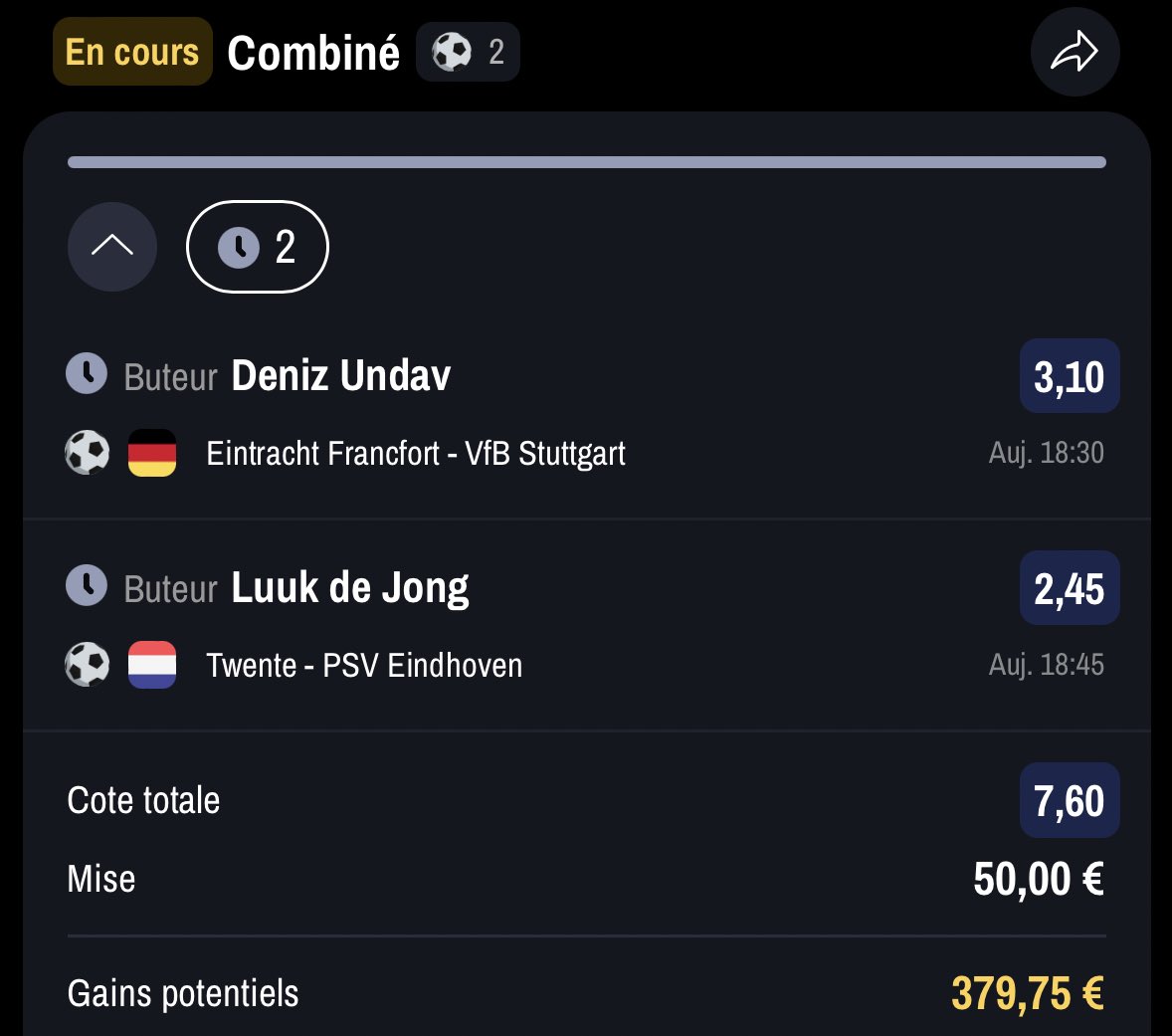 Mnc10_'s tweet photo. Combiné - 18h30/45 🇩🇪 🇳🇱 

👟 Undav + Luuk de Jong - 7.60 

Bonne chance !! 

#TeamParieur https://t.co/9H0G3yFMVy