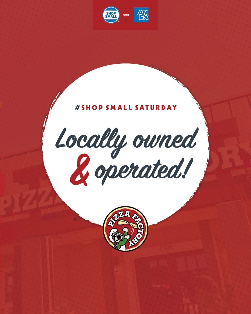 PizzaFactoryInc's tweet photo. Every Pizza Factory is independently owned, making it a great place to shop on Small Business Saturday. Get a great meal and pick up some gift cards to go! 🔥 #PizzaFactory #WeTossEmTheyreAwesome https://t.co/LYLlAIEeCl