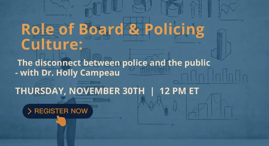 Join us for our November webinar:

Role of Board & Policing Culture – The disconnect between police and the public. – with Dr. Holly Campeau

Thursday, November 30th, 2023 from 12:00pm – 1:30pm ET

Learn more at:

capg.ca/webinars/ 

#CAPG #Policing #PoliceBoards #Culture