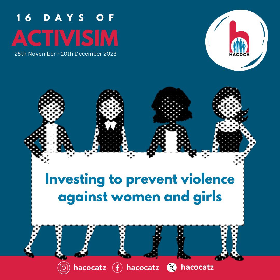hacocatz's tweet photo. HACOCA stand united against gender-based violence during the 16 Days of Activism. This year's theme, "Investing to prevent violence against women and girls," emphasizes the crucial need to invest in prevention strategies from the very beginning. 
#16DaysOfActivism #EndGBV https://t.co/cfZYQ7oon6