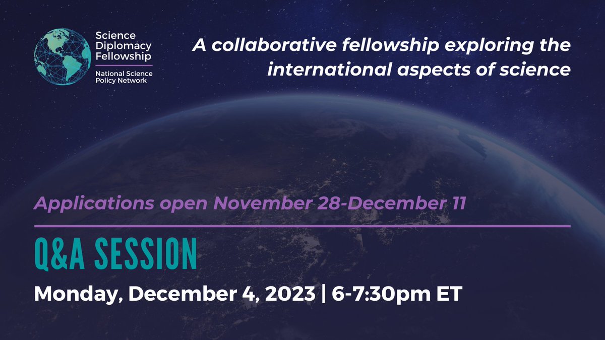 Applications for our #SciDip Fellowship (formerly SciDEAL) will open on November 28! Join us for a Q&amp;A session on Monday, December 4 at 6pm ET to hear from two former fellows about their experiences and get your questions answered.

Register: ow.ly/riNX50Qais1