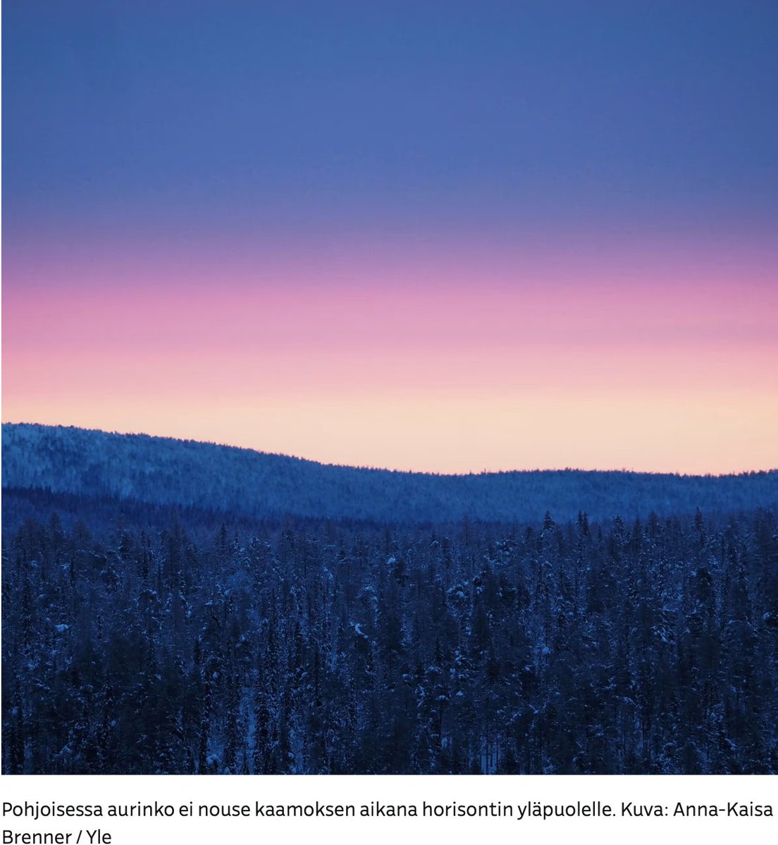 Kuzey'de Kaamos günleri başladı.

Dünyanın konumu nedeniyle gündüzleri güneşin doğmadığı günler Finlandiya'nın kuzeyinde Utsjoki'de başladı.

Güneş Ocak ayına kadar görünmeyecek. 

#Finland