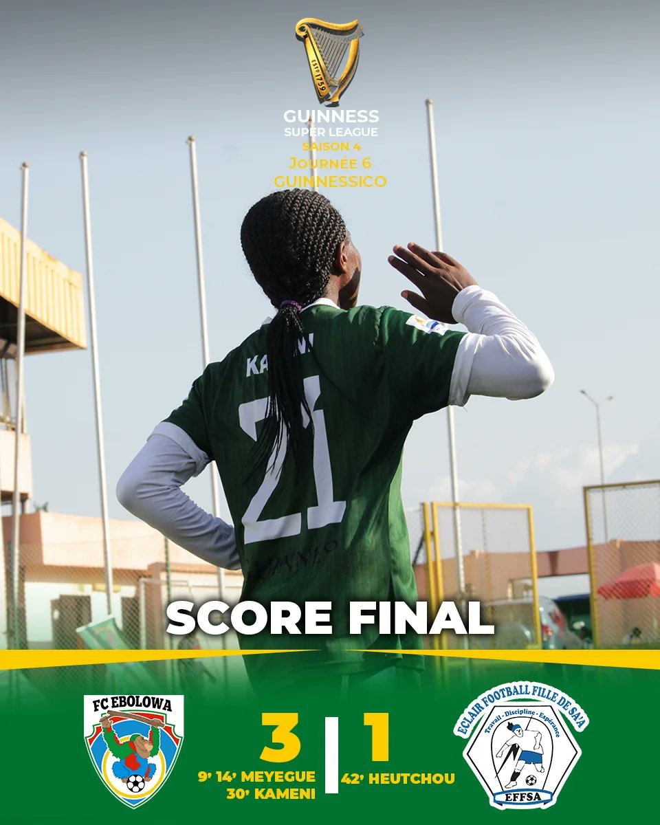 FCEbolowa's tweet photo. GSL4-J6: #OrnellaBeulou de @FCEbolowa est la 6ème #WomanOfGuinnessico. La milieu de terrain a été double passeuse décisive durant le #Guinnessico #FCEEFS
#GSL4 #LFFC #Fecafoot #Day6 #FootballFeminin #PAK #UltimateSarlCameroun #EnsembleEcrivonslHistoire https://t.co/3BWxeaC51D