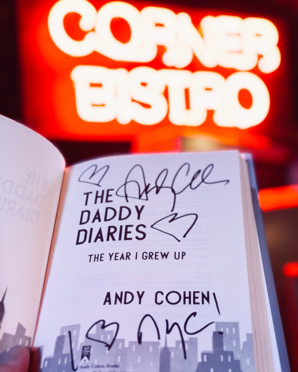 cornerbistrony's tweet photo. SIGNED copies of Andy Cohen’s book “The Daddy Diaries: The Year I Grew Up” are back in stock for purchase at the Bistro just in time for the holidays! Get yours while supplies last. #andycohen #wwhl #bravotv #RealHousewives https://t.co/aePj41k11a