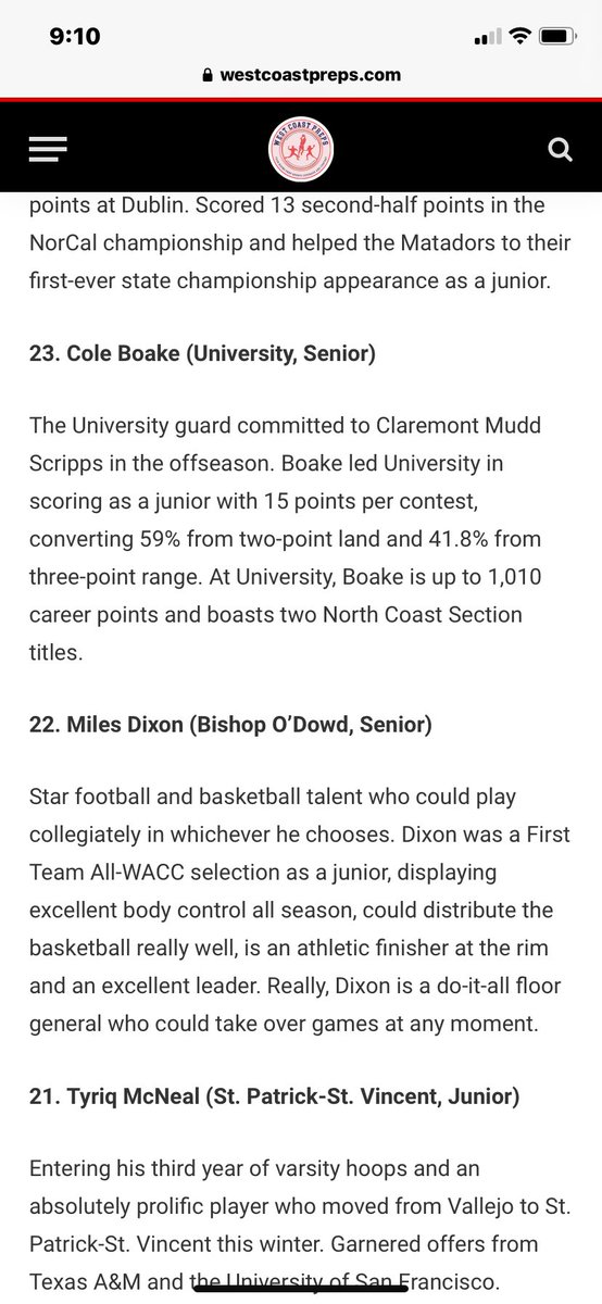 Thanks WCP for recognizing Cole Boake at #23.   Cole will be a 4 year Varsity Red Devil and is ready to have his best year yet! <a href="/westcoastpreps_/">West Coast Preps</a> <a href="/BayCityDubs/">BayCityWarriors</a> <a href="/SFUHSorg/">UHS</a>