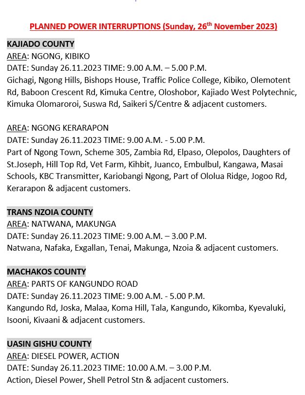 Hello, these areas will be affected by scheduled power interruptions tomorrow: ^BT